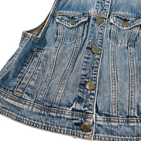 American Eagle Denim Vest Women's Size Medium Jean Jacket Blue Button Up - Picture 6 of 12